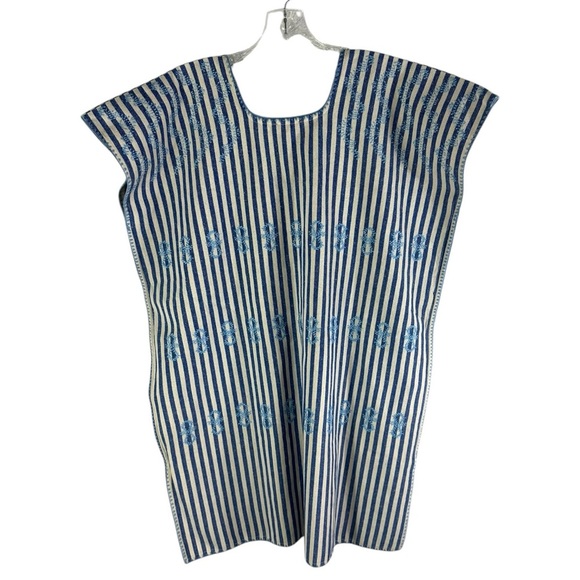 Tuckernuck Blue Stripe Mini Sullivan Embroidered Canvas Caftan Dress Size Medium - Picture 1 of 6